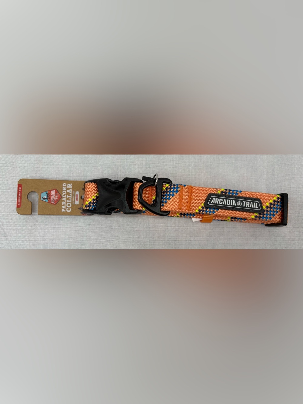 Arcadia Trail Rope Paracord Dog Collar MEDIUM-Fits neck 13”-20”. Orange Blue